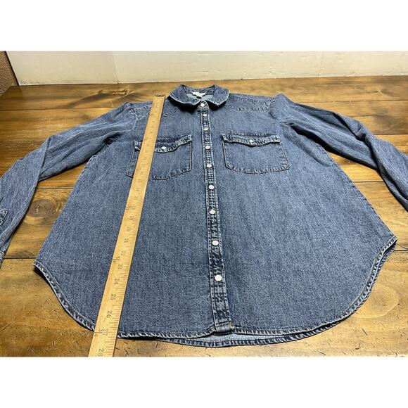 Pilcro Anthropologie Denim Shirt Size Small Pearl Snap Buttons Western Cowgirl - Picture 8 of 13